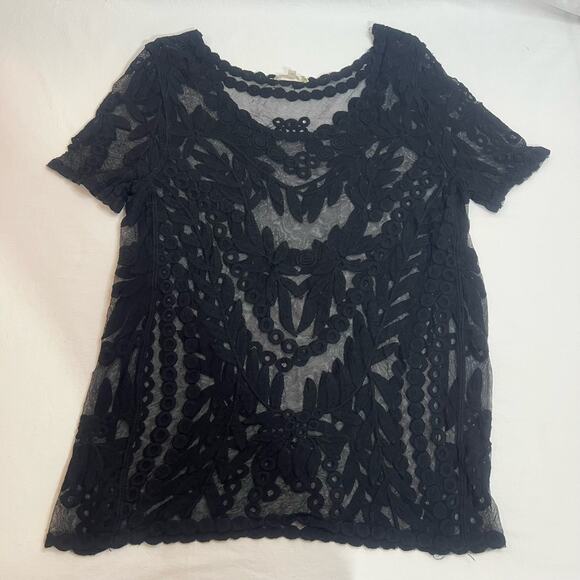 CAPRI Embroidered Mesh Lace Top Medium Blouse Witchy WhimsyGoth Wednesday Adams - Picture 2 of 6